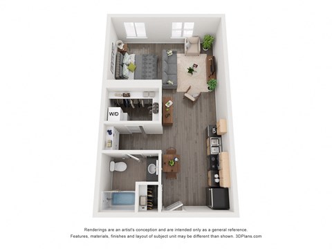 Floor plan for studio, 1 bath, 551 sqft